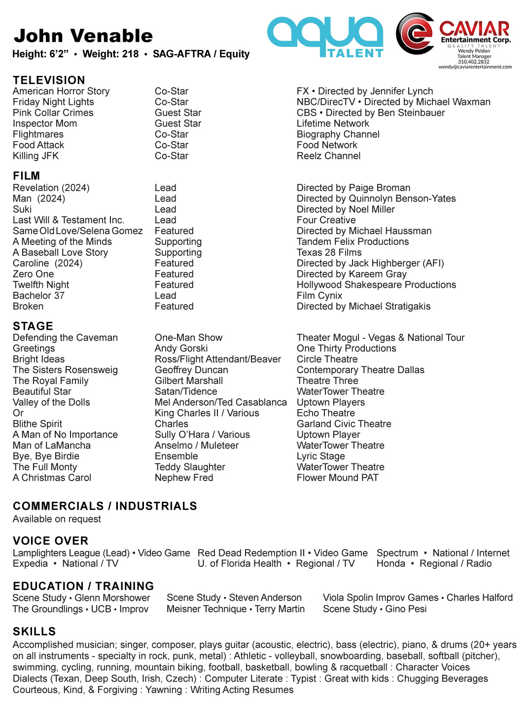 Acting Resume John Venable